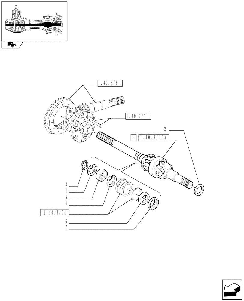Схема запчастей Case IH FARMALL 75C - (1.40.3/10[01]) - FRONT AXLE WITH LIMITED SLIP DIFF., WITH FRONT BRAKE (40 KM/H) - DIFFER. GEARS AND SHAFT (VAR.331324) (04) - FRONT AXLE & STEERING