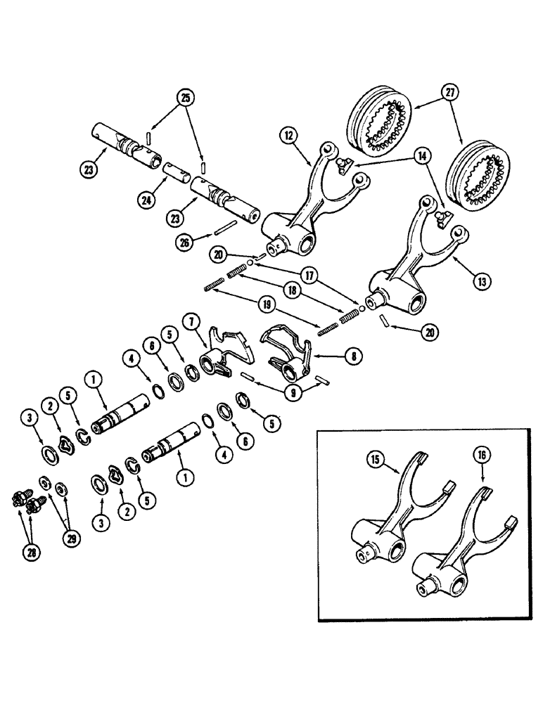 Схема запчастей Case IH 2090 - (6-252) - MECHANICAL SHIFT TRANSMISSION, RANGE SHIFT MECHANISM (06) - POWER TRAIN