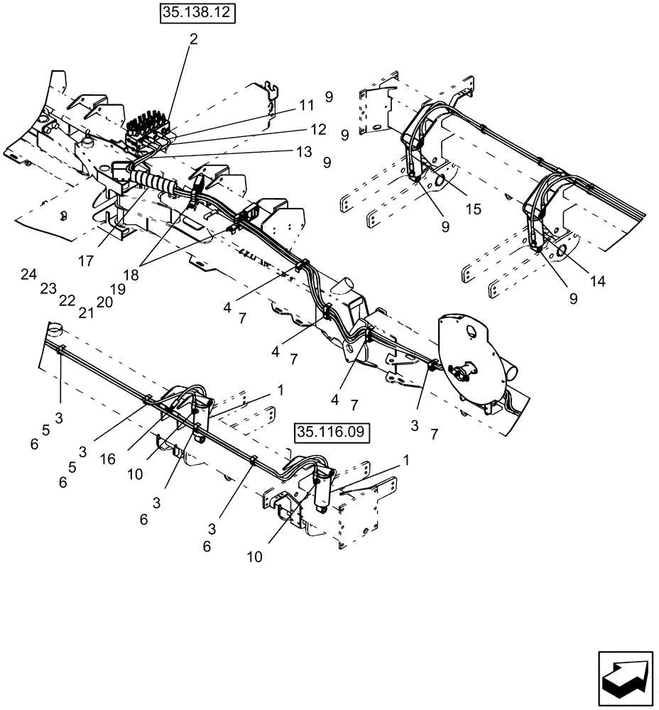 Схема запчастей Case IH 1250 - (35.580.01) - HYDRAULICS - WING WHEEL - 24 ROW (35) - HYDRAULIC SYSTEMS