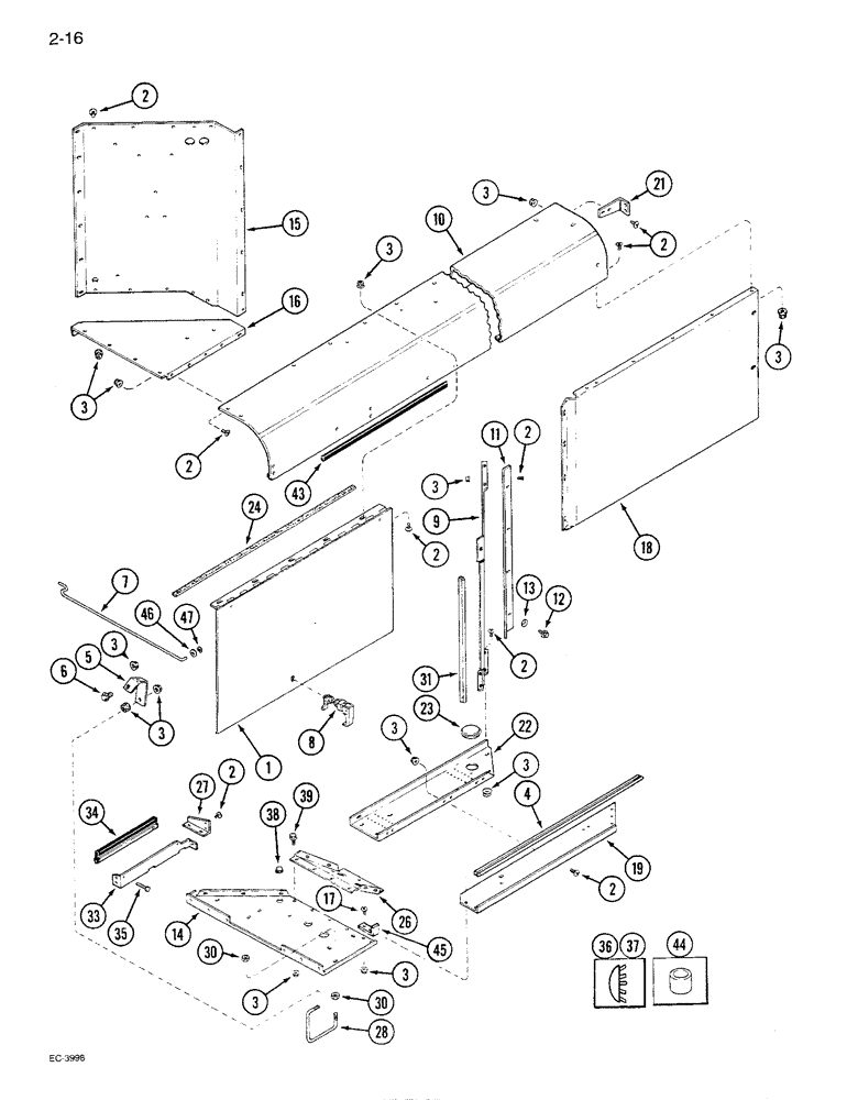 Схема запчастей Case IH 1680 - (2-016) - ROTARY AIR SCREEN CHUTE, P.I.N. JJC0115352 AND AFTER (01) - ENGINE