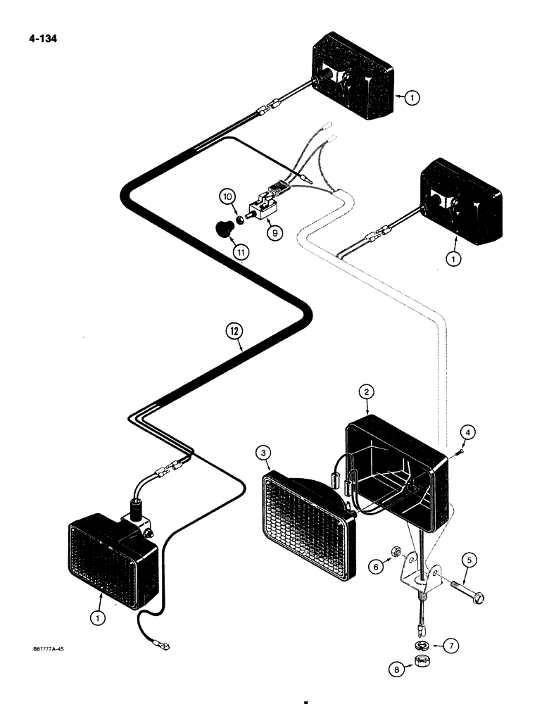 Схема запчастей Case IH 1818 - (4-134) - WORK LAMPS AND WIRING (04) - ELECTRICAL SYSTEMS