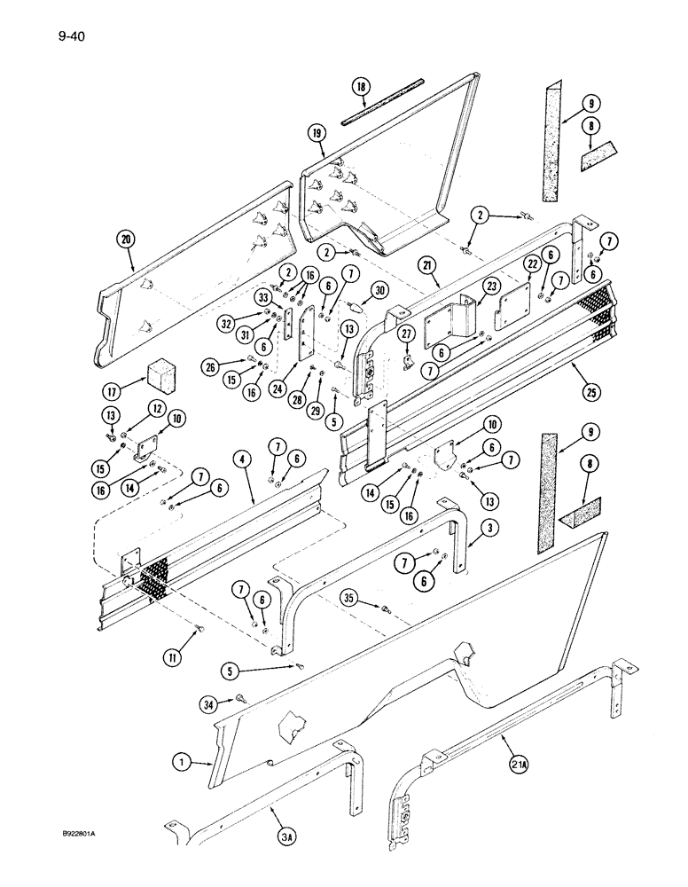 Схема запчастей Case IH 7140 - (9-040) - HOOD, LOWER SIDE PANELS AND SCREENS, 128014A1 RIGHT PANEL (09) - CHASSIS/ATTACHMENTS