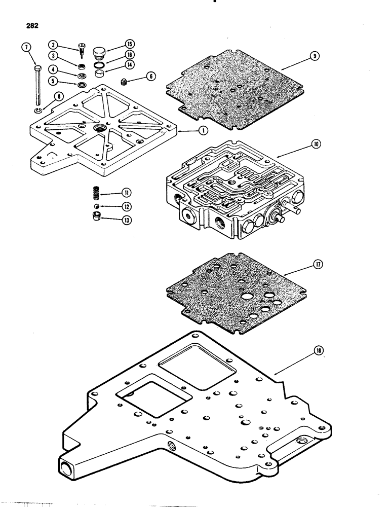 Схема запчастей Case IH 1070 - (0282) - TRANSMISSION COVER AND CONTROL VALVE, WITHOUT HYDRAULIC SHUTTLE POWER SHIFT (06) - POWER TRAIN
