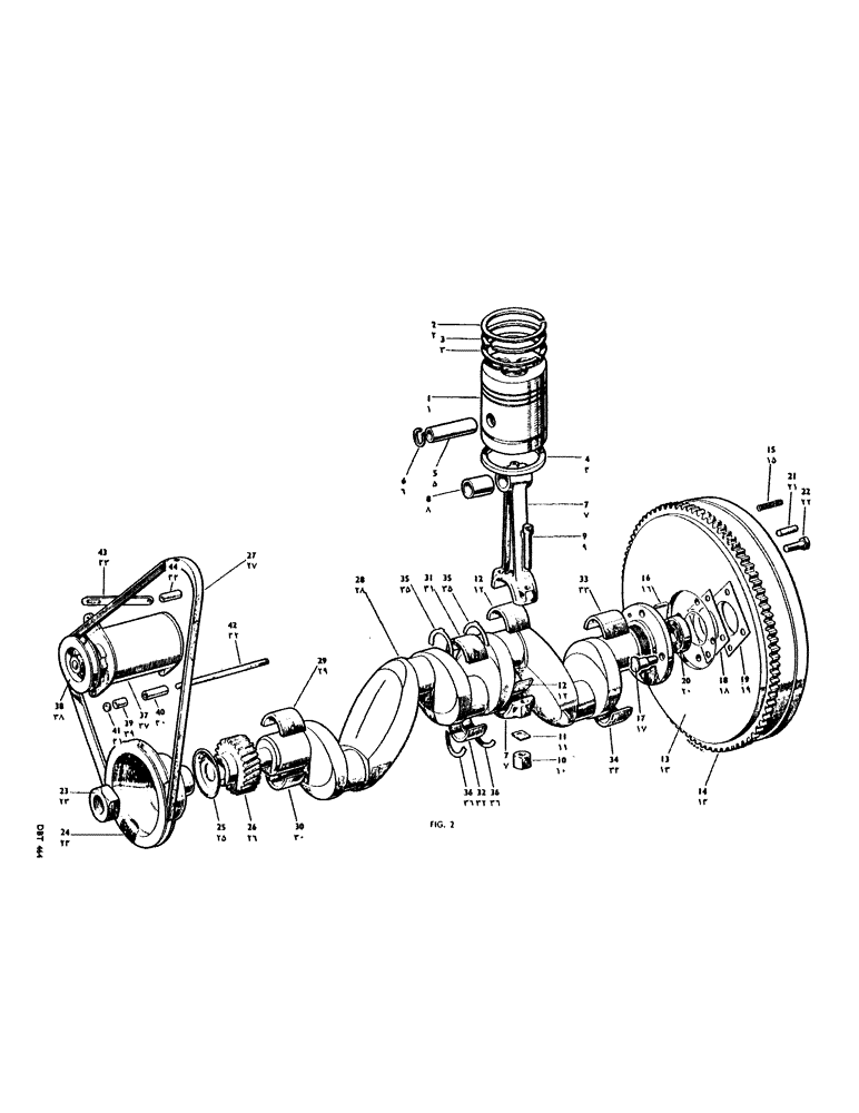 Схема запчастей Case IH 950 - (006) - PISTONS AND CONNECTING RODS, FLYWHEEL, CRANKSHAFT AND DYNAMO (02) - ENGINE