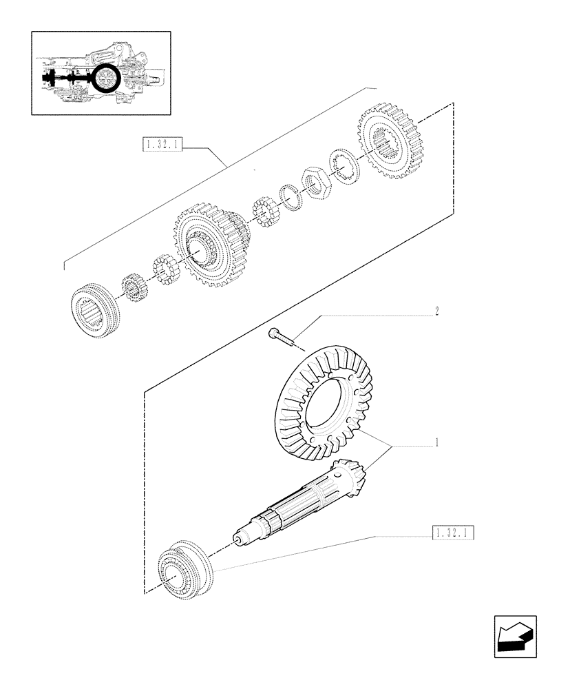 Схема запчастей Case IH JX1085C - (1.32.1/03) - (VAR.324-324/1) STANDARD FRONT AXLE W/LOCK, DIFFERENTIAL MECHANIK (40KM/H) (03) - TRANSMISSION