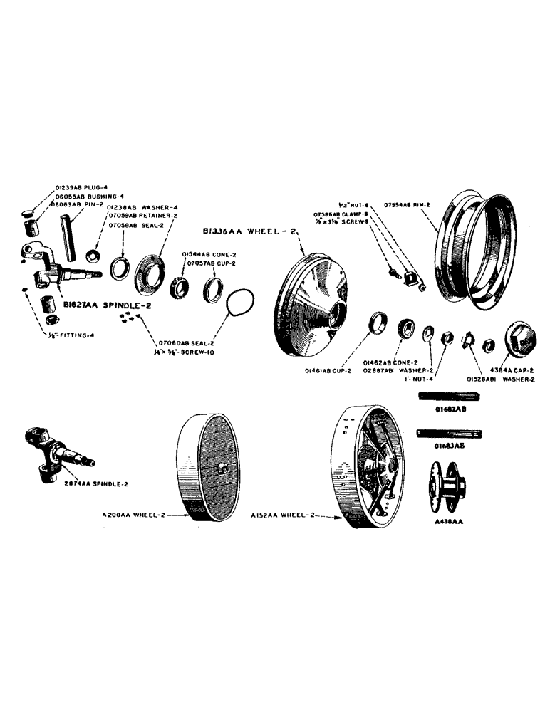 Схема запчастей Case IH DC-SERIES - (124) - FRONT WHEELS AND SPINDLE, FOR D, DC-4, DO, DV TRACTORS (06) - POWER TRAIN