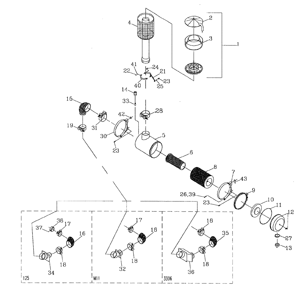Схема запчастей Case IH 7700 - (C03[03]) - AIR CLEANER {125/M11/3306} Engine & Engine Attachments