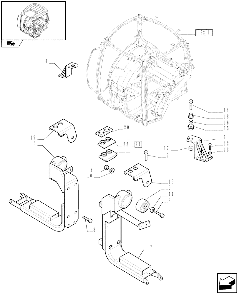 Схема запчастей Case IH PUMA 210 - (1.92.6) - CAB WITH SUSPENSION - CAB SUPPORTS (10) - OPERATORS PLATFORM/CAB