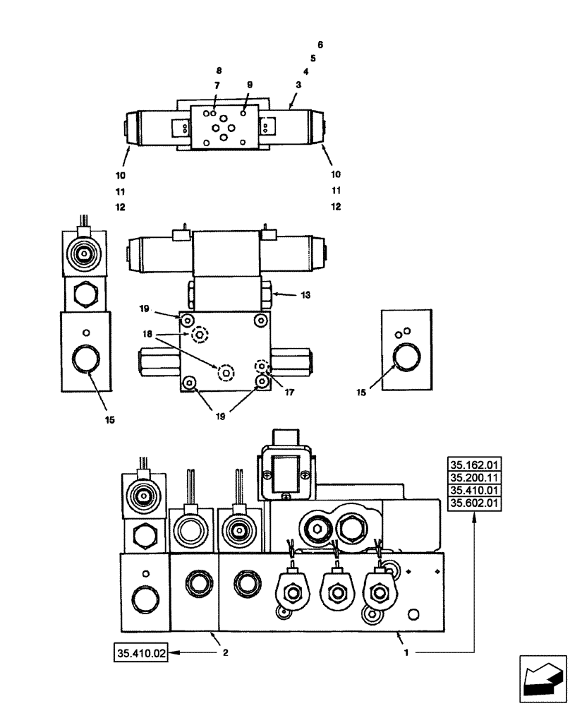 Схема запчастей Case IH 2577 - (35.410.03) - VALVE ASSY - CONTROL - HEADER LIFT WITH REEL FORE AND AFT AND FIELD TRACKER (35) - HYDRAULIC SYSTEMS
