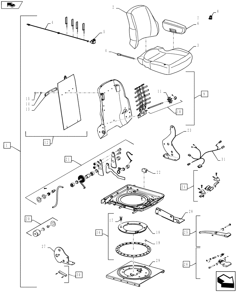 Схема запчастей Case IH TITAN 3530 - (90.124.03) - DELUXE SEAT TOP ASSEMBLY, CLOTH (90) - PLATFORM, CAB, BODYWORK AND DECALS