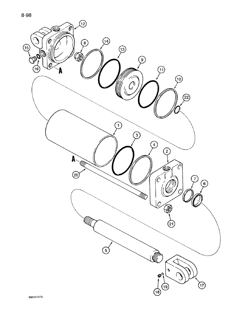 Схема запчастей Case IH 950 - (8-098) - HYDRAULIC CYLINDER, 127700A1, WING FOLD, 24 ROW NARROW, FRONT FOLD (08) - HYDRAULICS