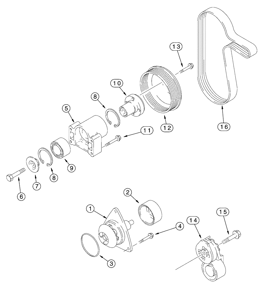 Схема запчастей Case IH FLX3330B - (02-005) - WATER PUMP SYSTEM (FLX3300B CASE ENGINE) (01) - ENGINE
