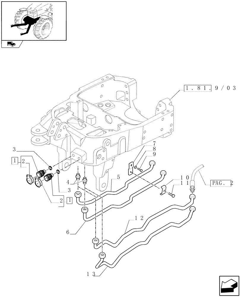 Схема запчастей Case IH PUMA 140 - (1.81.9/01[01]) - 2 HYDRAULIC FRONT COUPLERS FOR INTEGRATED FRONT HPL (VAR.331814) (07) - HYDRAULIC SYSTEM