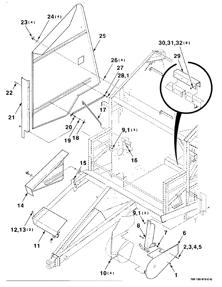 Схема запчастей Case IH 8480 - (7-14) - SIDE AND PICKUP SHIELD ASSEMBLIES, FRONT, RIGHT, SERIAL NUMBER CFH0051673 AND LATER (12) - MAIN FRAME