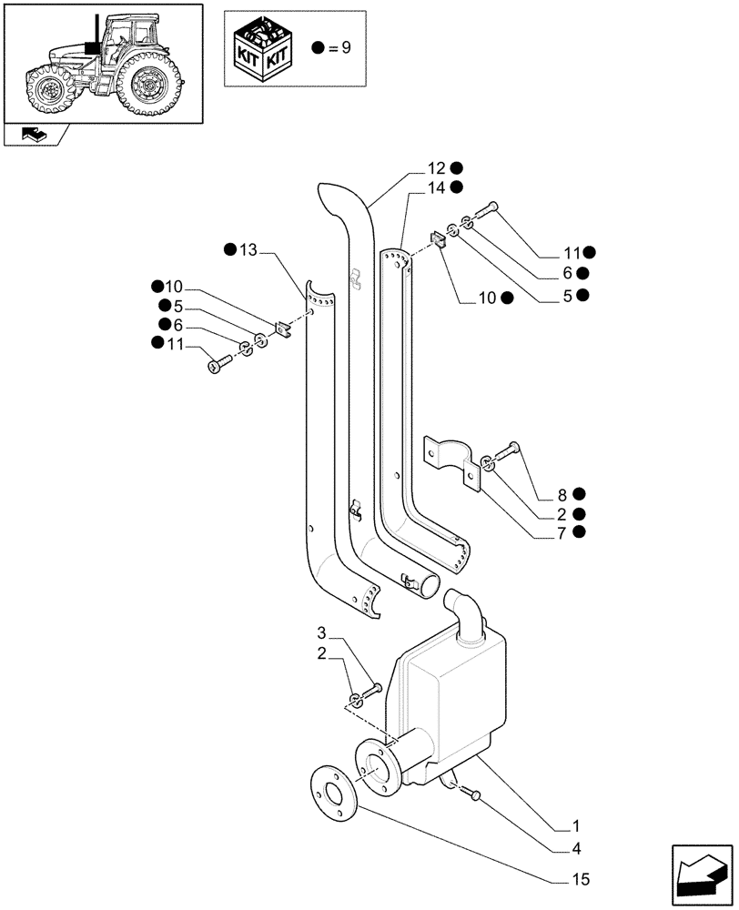 Схема запчастей Case IH FARMALL 95U - (1.15.1[01A]) - MUFFLER - W/CAB - D6893 (02) - ENGINE EQUIPMENT