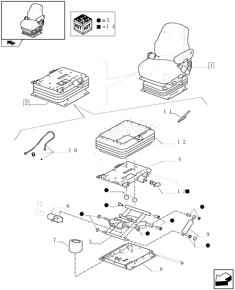 Схема запчастей Case IH PUMA 195 - (1.93.3/01A[03]) - SEAT - BREAKDOWN (10) - OPERATORS PLATFORM/CAB