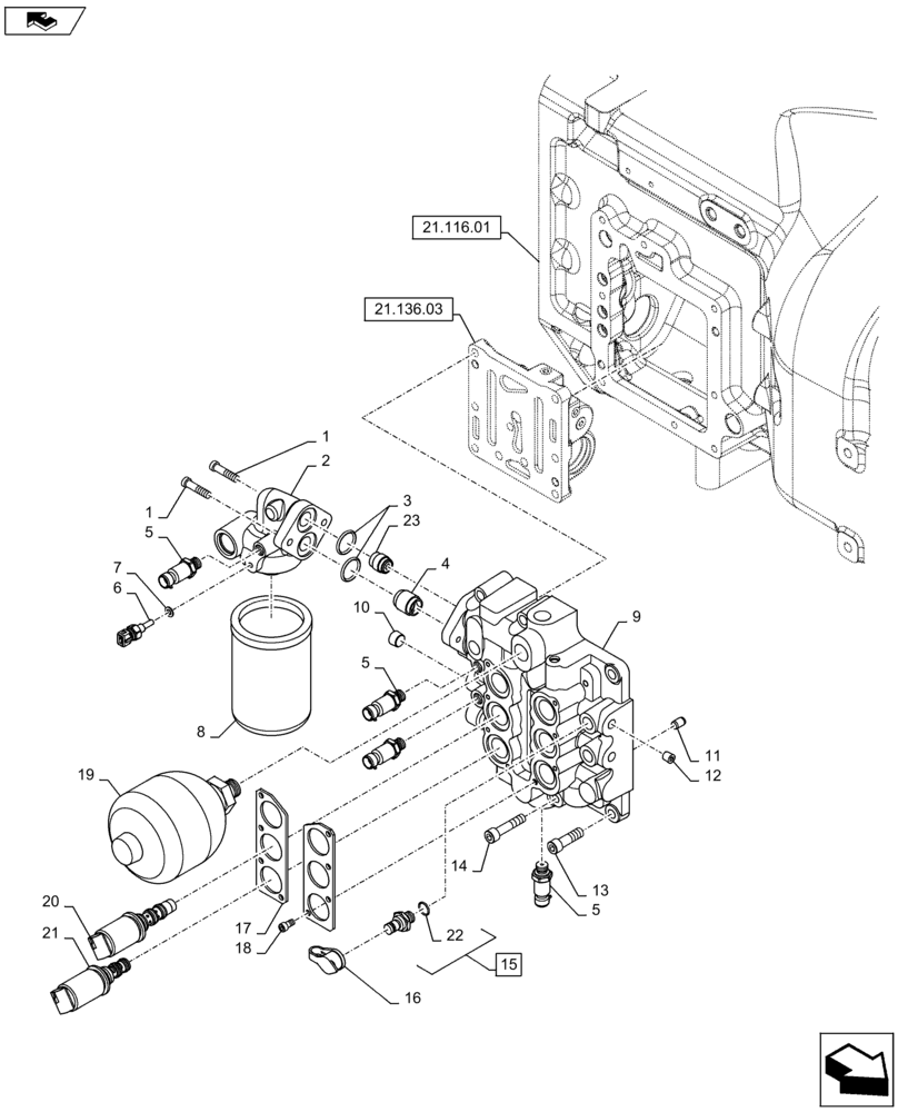 Схема запчастей Case IH PUMA 145 - (21.136.02) - HYDRAULIC MANIFOLD - TRANSMISSION CONTROL (21) - TRANSMISSION
