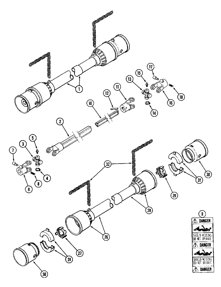 Схема запчастей Case IH 1020 - (9B-24) - KNIFE DRIVE SHAFT, 15.0, 16.5, 17.5 AND 20.0 FOOT HEADER (BONDIOLI AND PAVESI) (09) - CHASSIS/ATTACHMENTS