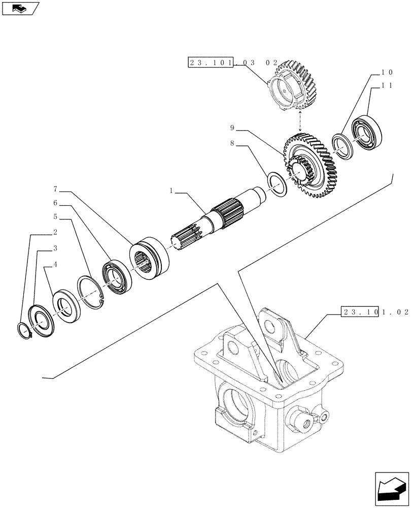 Схема запчастей Case IH FARMALL 65C - (23.101.03[01]) - 4WD TRANSMISSION SHAFT (23) - FOUR WHEEL DRIVE SYSTEM