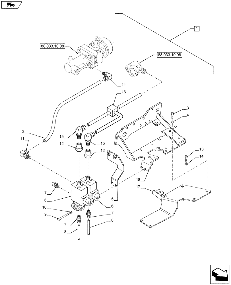 Схема запчастей Case IH PUMA 185 - (88.033.10[07]) - DIA KIT - PNEUMATIC TRAILER BRAKE (UK) - CONTROL VALVE AND RELEVANT PARTS (88) - ACCESSORIES