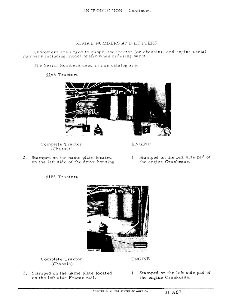 Схема запчастей Case IH 4166 - (01-07) - INTRODUCTION - SERIAL NUMBER LOCATIONS (00) - GENERAL