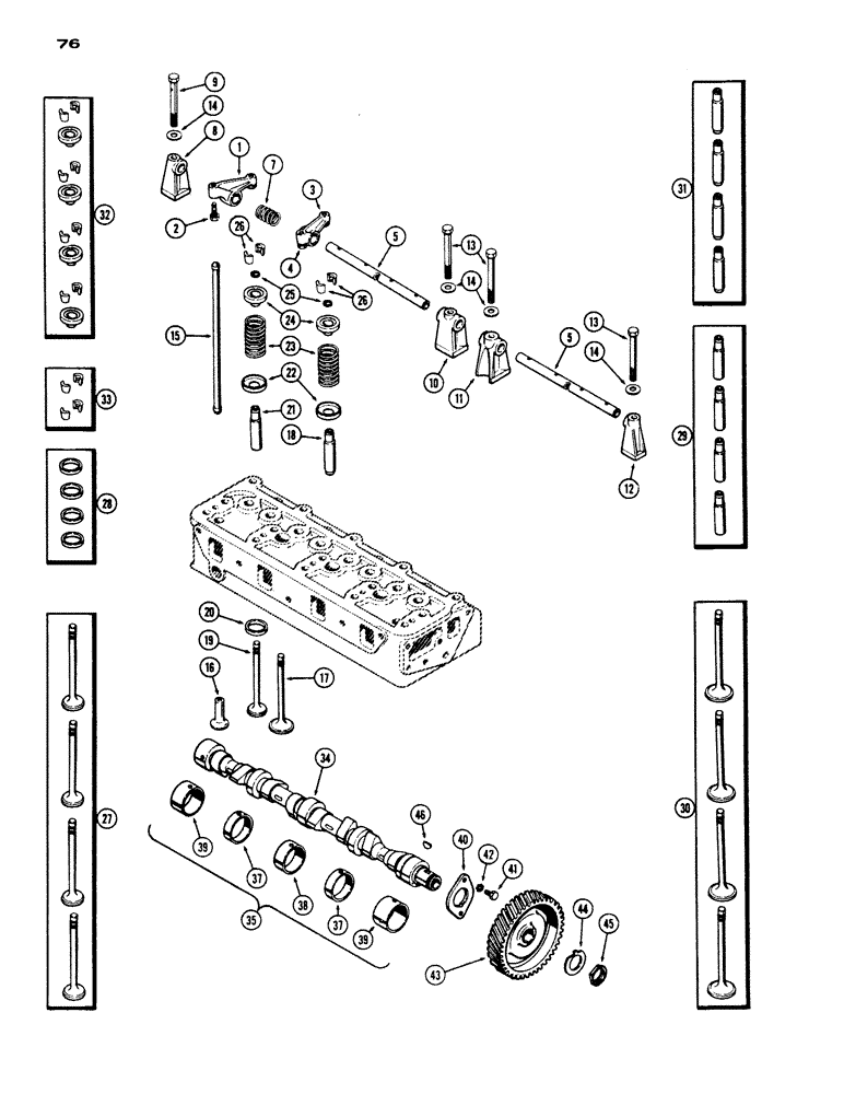 Схема запчастей Case IH 430 - (076) - VALVE MECHANISM AND CAMSHAFT, 430-530, 188, DIESEL ENGINE (02) - ENGINE