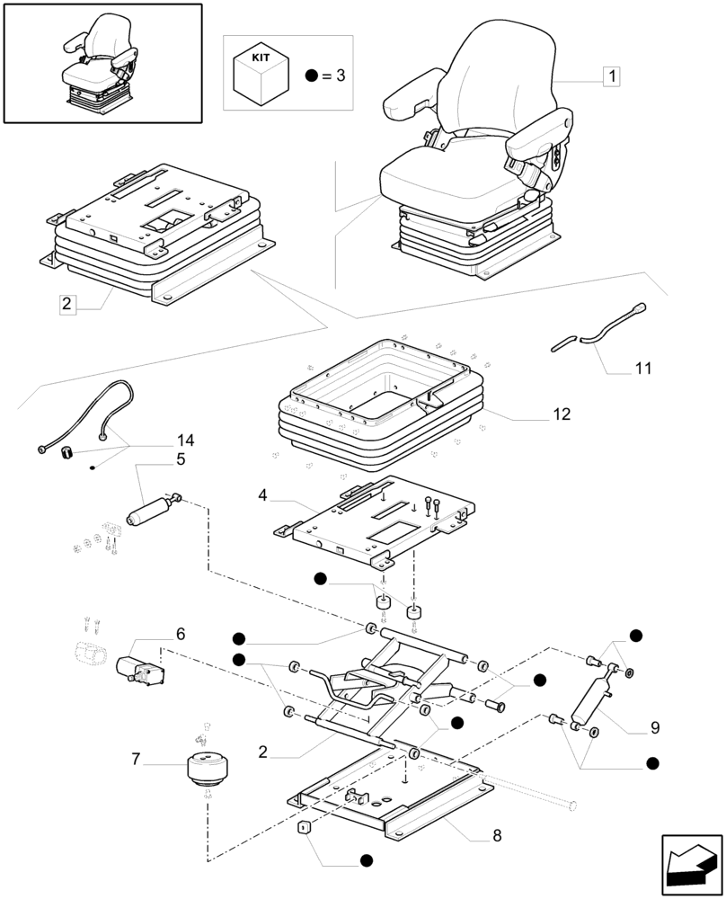 Схема запчастей Case IH PUMA 195 - (1.93.3/ A[03]) - SEAT - BREAKDOWN - C5588 (10) - OPERATORS PLATFORM/CAB
