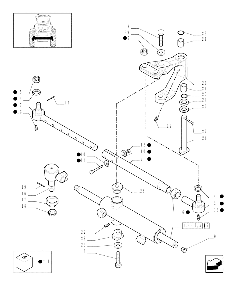 Схема запчастей Case IH PUMA 210 - (1.41.0[02]) - FRONT AXLE (2WD) - TRACK ROD ASSY (04) - FRONT AXLE & STEERING