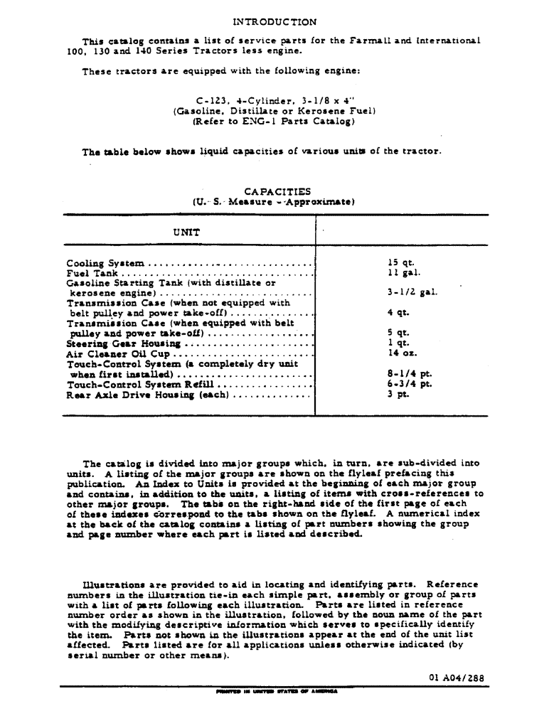 Схема запчастей Case IH 100 - (01-08) - INTRODUCTION - ENGINE TYPE & FLUID CAPACITIES (00) - GENERAL
