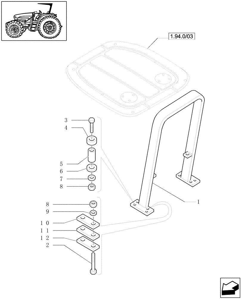 Схема запчастей Case IH JX1080U - (1.94.0/04) - (VAR.861) FIXED SAFETY BAR AND RELEVANT PARTS (10) - OPERATORS PLATFORM/CAB