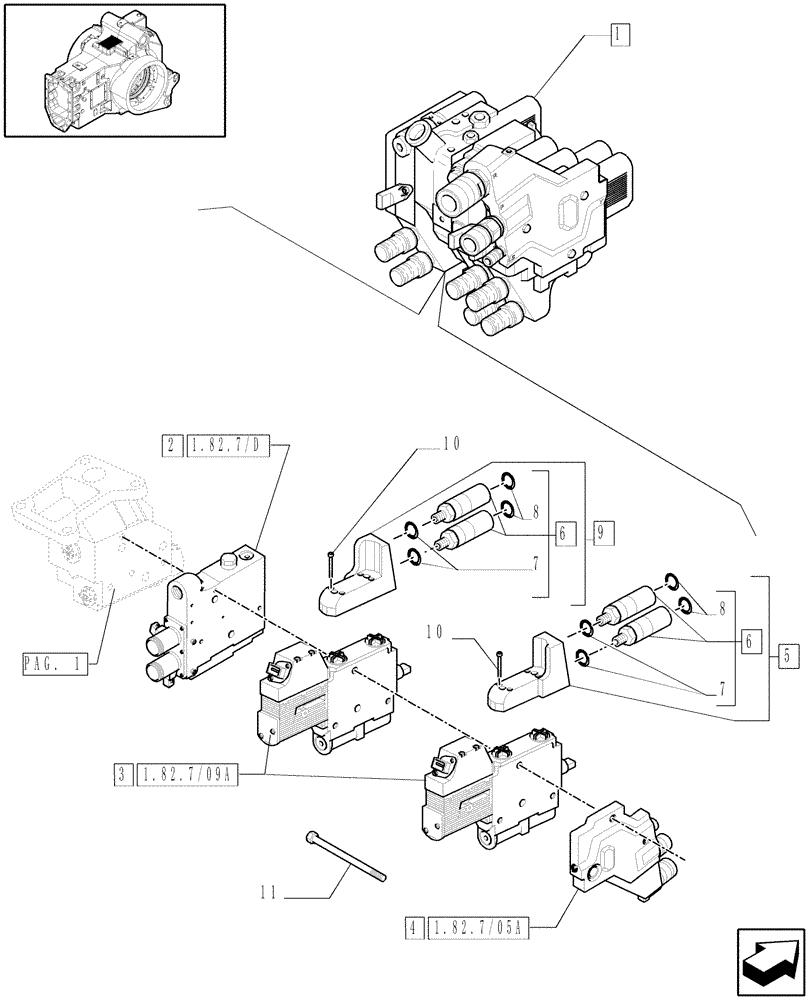 Схема запчастей Case IH PUMA 210 - (1.82.7/09[02]) - (VAR.683) 3 X ELECTRONIC BOSCH REAR REMOTES (07) - HYDRAULIC SYSTEM