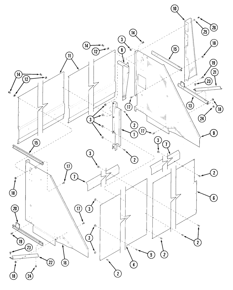 Схема запчастей Case IH 2155 - (9D-26) - BASKET DOOR, COVERS AND SHIELDS, 4 ROW WIDE AND 5 ROW NARROW, PRIOR TO P.I.N. JJC0156230 (16) - BASKET