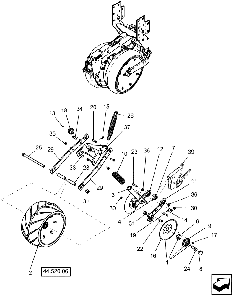 Схема запчастей Case IH 1220 - (75.200.09) - PRESS WHEEL & COVERING DISC, WITH LH LEADING DISC OPENER (RH SIDE OF PLANTER) (75) - SOIL PREPARATION
