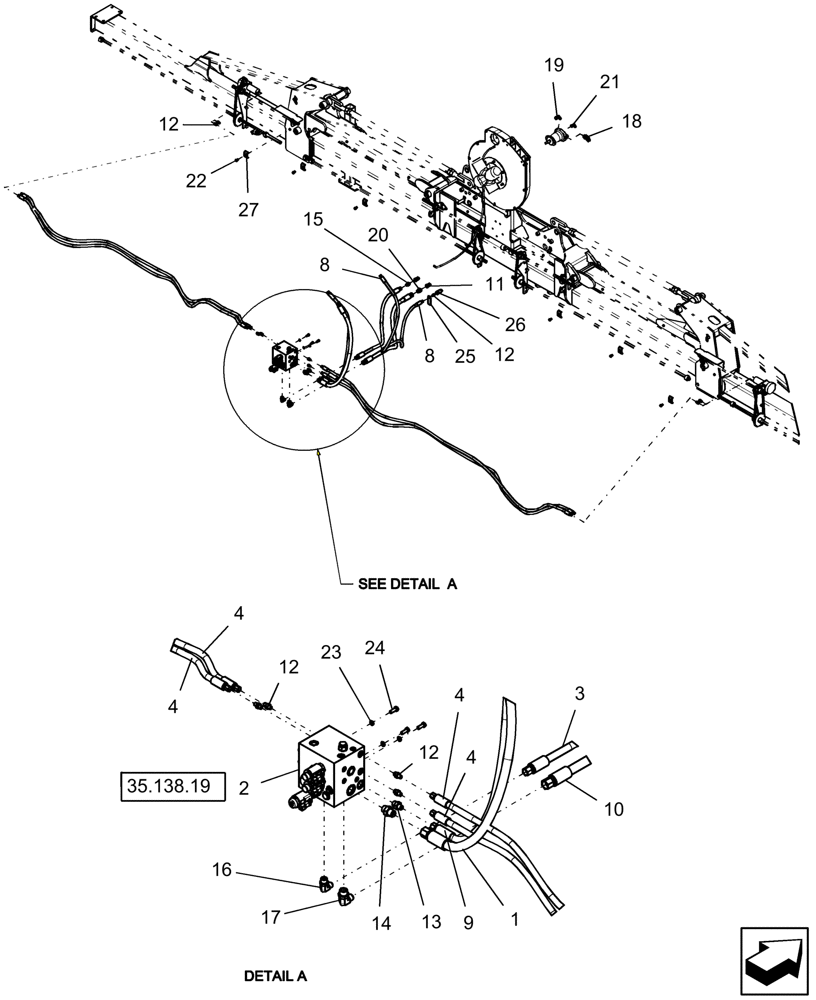 Схема запчастей Case IH 1220 - (35.752.04) - FAN MOTOR HYDRAULICS, MOUNTED STACKER FRAMES, VR DRIVE, 12 ROW (35) - HYDRAULIC SYSTEMS