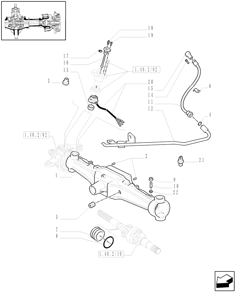 Схема запчастей Case IH MXU135 - (1.40.2/01[02]) - (VAR.358/1) 4WD FRONT AXLE WITH SUSPENSIONS AND TERRALOCK - BOX (04) - FRONT AXLE & STEERING