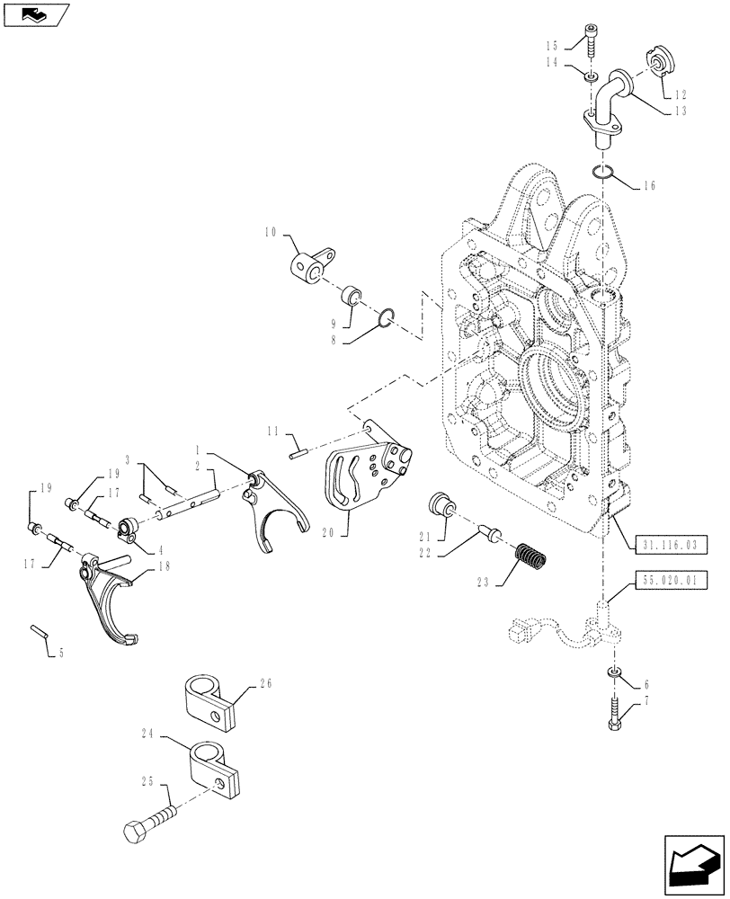 Схема запчастей Case IH PUMA 130 - (31.116.04) - VAR - 332801, 332805, 390801 - PTO 540/750/1000 RPM & 540E/1000/1000E RPM - SHIFTER FORKS & OIL FILLER TUBE (31) - IMPLEMENT POWER TAKE OFF