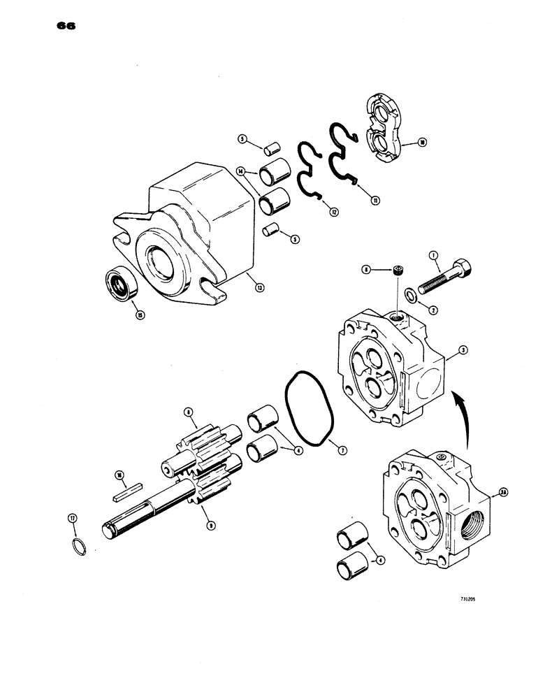 Схема запчастей Case IH 1816 - (66) - D59950 AND D60567 HYDRAULIC EQUIPMENT PUMPS, USED BEFORE TRACTOR SERIAL NO. 9823688 (35) - HYDRAULIC SYSTEMS