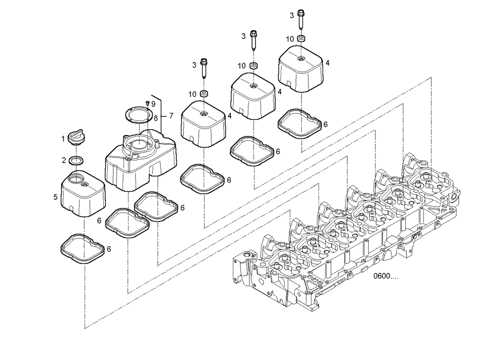 Схема запчастей Case IH F4GE0684C D600 - (0630.023) - CYL. HEAD COVERS 