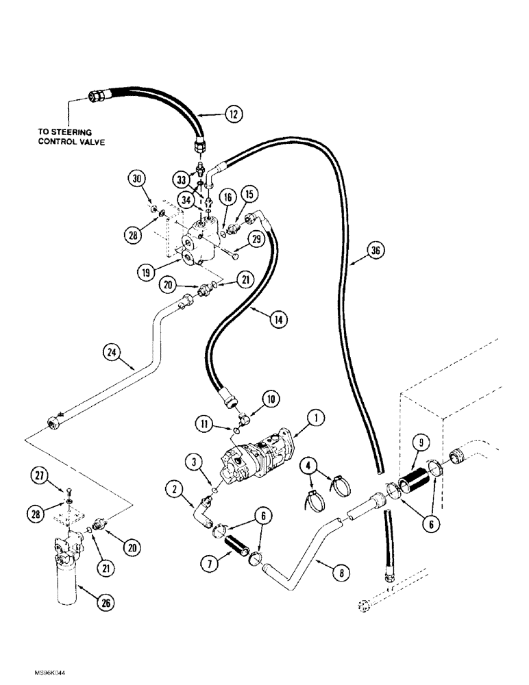 Схема запчастей Case IH 9380 - (8-004) - STANDARD HYDRAULIC SYSTEM, PUMP CIRCUIT TO PRIORITY VALVE, 9370 AND 9380 ONLY (08) - HYDRAULICS
