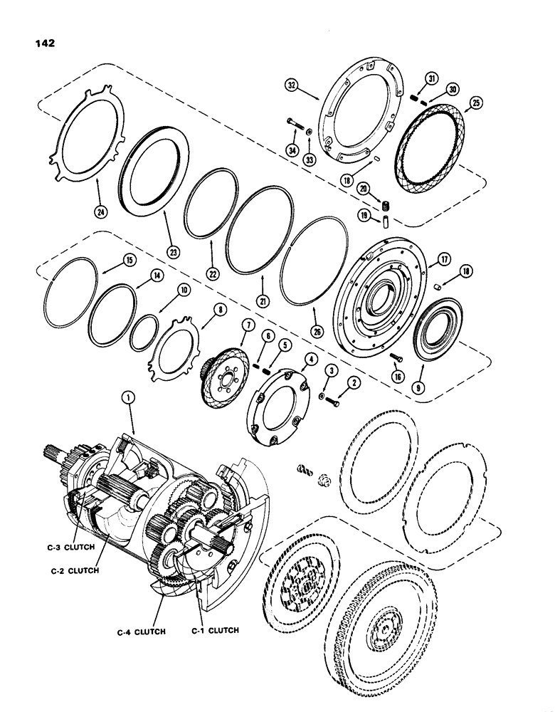 Схема запчастей Case IH 770 - (142) - C-1 AND C-4 CLUTCHES, POWER SHIFT (06) - POWER TRAIN