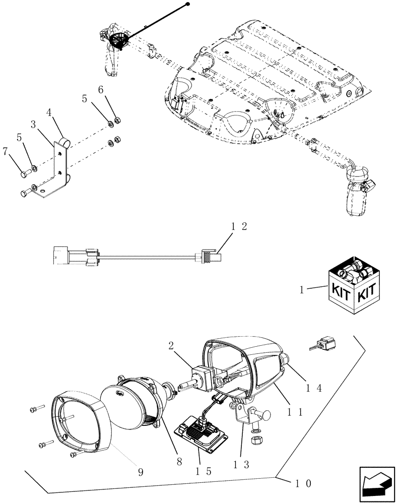 Схема запчастей Case IH 9230 - (55.404.33) - MID DISTANCE HID LIGHT - R.H. MIRROR MOUNTED (55) - ELECTRICAL SYSTEMS