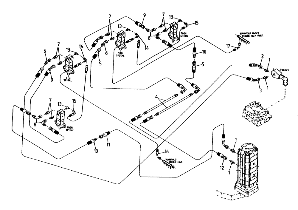 Схема запчастей Case IH 7700 - (B05[85A]) - HYDRAULIC CIRCUIT {CROPDIVIDER SPIRALS, UNDERSLUNG BASECUTTER} Hydraulic Components & Circuits