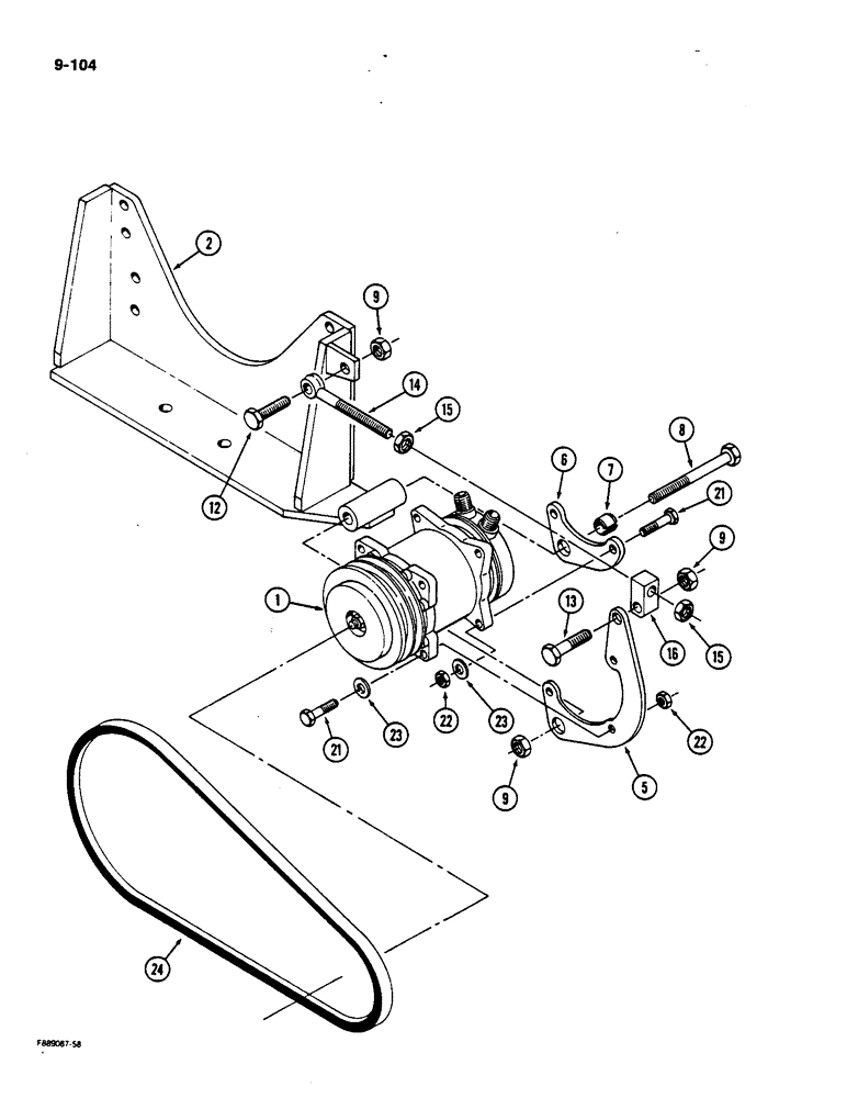Схема запчастей Case IH 9170 - (9-104) - AIR CONDITIONING, COMPRESSOR MOUNTING AND DRIVE, 3406 ENGINE (09) - CHASSIS/ATTACHMENTS