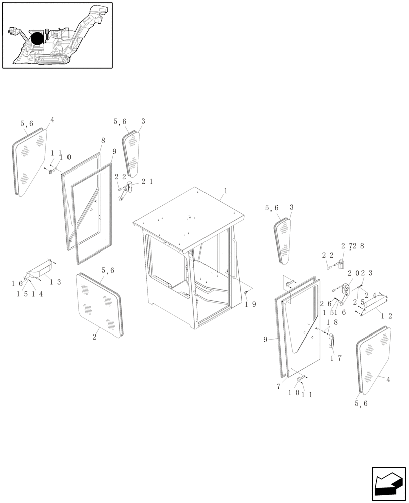 Схема запчастей Case IH A4000 - (A10.01[01]) - CABIN (GLASS/DOORS/RUBBER) Mainframe & Functioning Components