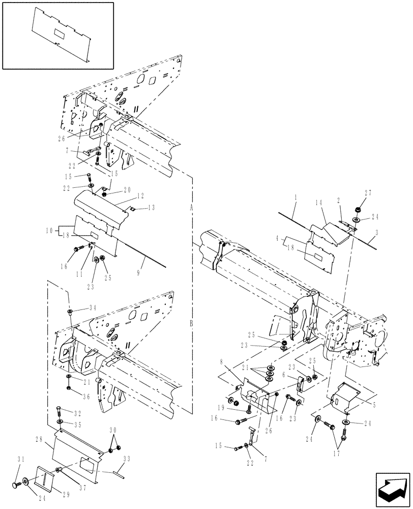 Схема запчастей Case IH HDX142 - (20.08.02[1]) - SHIELDING, REAR (90) - PLATFORM, CAB, BODYWORK AND DECALS