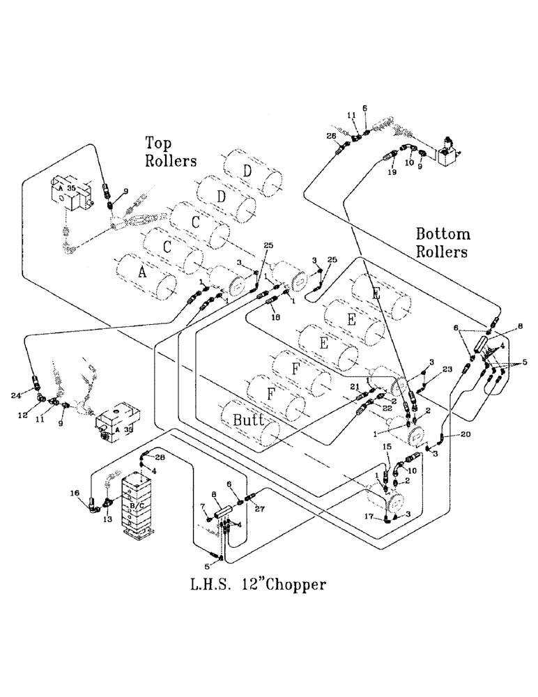 Схема запчастей Case IH 7000 - (B06-14) - ROLLERS LEFT HAND SIDE, 12 INCH CHOPPER Hydraulic Components & Circuits