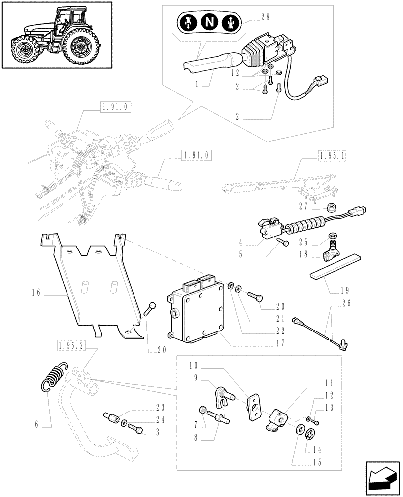 Схема запчастей Case IH JX1080U - (1.91.1/05[01A]) - (VAR.748/1) 24+24 40 KM/H, HI-LO, POWER SHUTTLE - HYDR. PTO - CONTROL UNIT & SWITCHES - D6275 (10) - OPERATORS PLATFORM/CAB