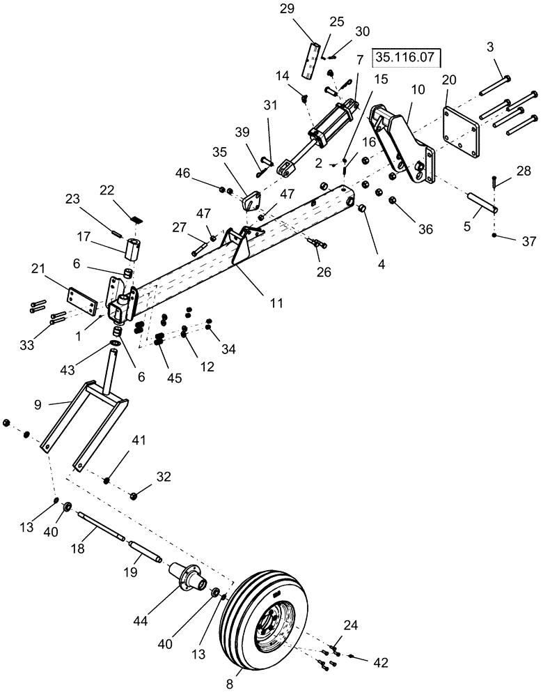 Схема запчастей Case IH 1220 - (35.100.07) - LIFT ASSIST WHEELS - 16 ROW MOUNTED STACKER (35) - HYDRAULIC SYSTEMS