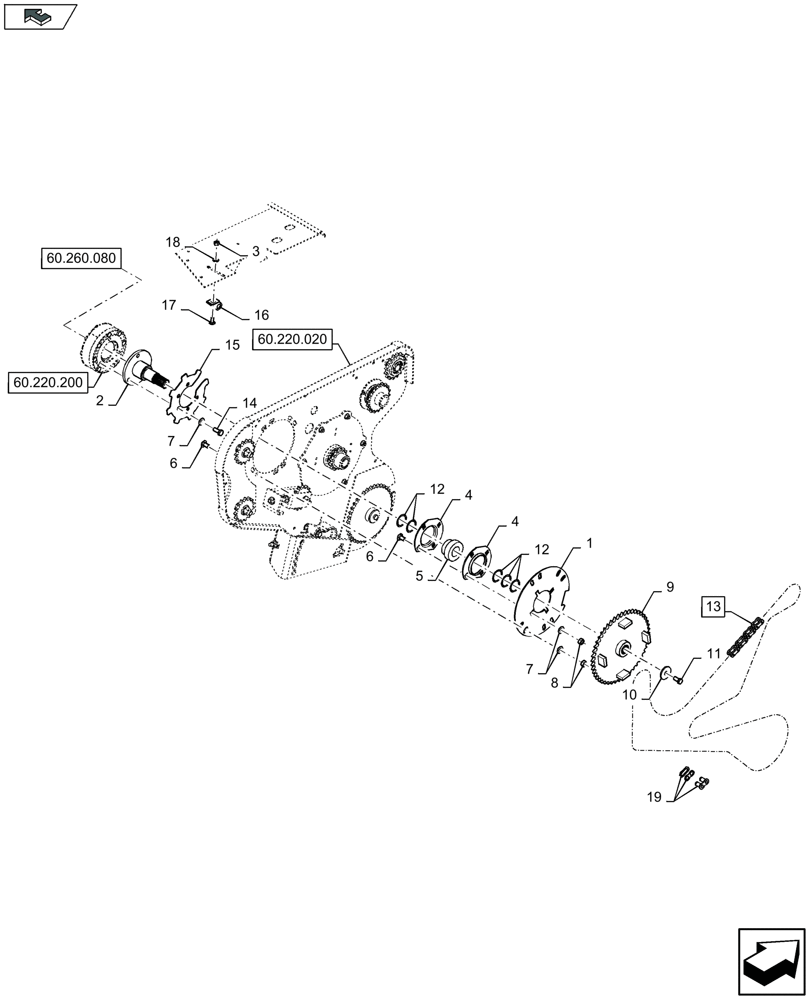 Схема запчастей Case IH LB424R - (60.220.160) - PICK-UP, MAIN TRANSMISSION, RH (60) - PRODUCT FEEDING