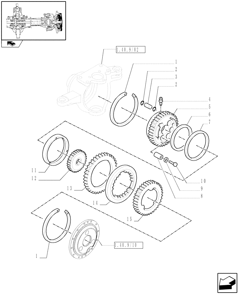 Схема запчастей Case IH PUMA 125 - (1.40. 9/14[01]) - (CL.3) SUSPENDED FRONT AXLE WITH HYDR. DIFF. LOCK, ST. SENSOR AND BRAKES - BRAKES (VAR.330427) (04) - FRONT AXLE & STEERING